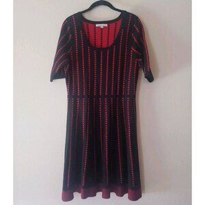 Women's Sweater Dress Black Red Dots Danny and Nicole 1/4 Sleeve Size XL